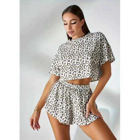 Піжама жіноча FS Home Leopard L з шортами і топом Коричневий (7822)