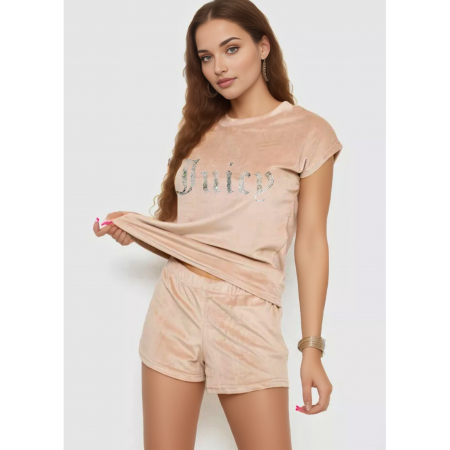Жіноча велюрова піжама FS Juicy Футболка + Шорти XL Beige (7612) Жіноча велюрова піжама FS Juicy Футболка + Шорти XL Beige (7612)