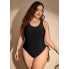 Суцільний купальник FS Plus Size 1XL (52-54) з декоративною шнурівкою Чорний (7596)