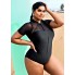Суцільний спортивний купальник FS Plus Size 1XL (52-54) з блискавкою та сітчастою вставкою Чорний (7590)