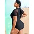 Суцільний спортивний купальник FS Plus Size 1XL (52-54) з блискавкою та сітчастою вставкою Чорний (7590)