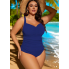  Жіночий суцільний купальник FS Elina Plus Size 2XL/54-56 в рубчик Синій (8018)