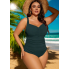  Жіночий суцільний купальник FS Elina Plus Size 2XL/54-56 в рубчик Зелений (8015)