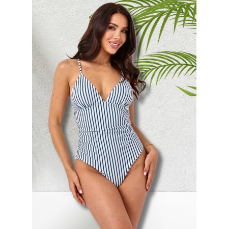 Суцільний купальник Cupshe Blue Nautical Striped Print Tummy Control L Білий (8493) Суцільний купальник Cupshe Blue Nautical Striped Print Tummy Control L Білий (8493)