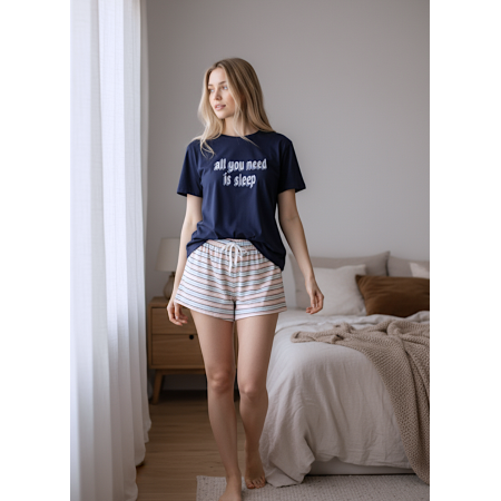 Жіноча Бавовняна піжама Esmara Home (футболка + шорты) EUR M Синій (8139) Жіноча Бавовняна піжама Esmara Home (футболка + шорты) EUR M Синій (8139)