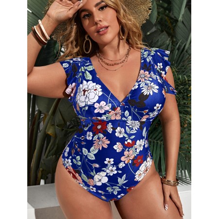 Женский сдельный купальник FS Мona Floral print 0XL (48-50) Cиний (6577)