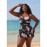  Жіночий купальник FS Tankini Yonique Women's Plus Size 2XL Floral Print Чорний (8190)