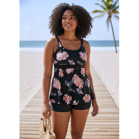 Женский купальник FS Tankini Yonique Women's Plus Size 2XL Floral Print Черный (8190) Женский купальник FS Tankini Yonique Women's Plus Size 2XL Floral Print Черный (8190)