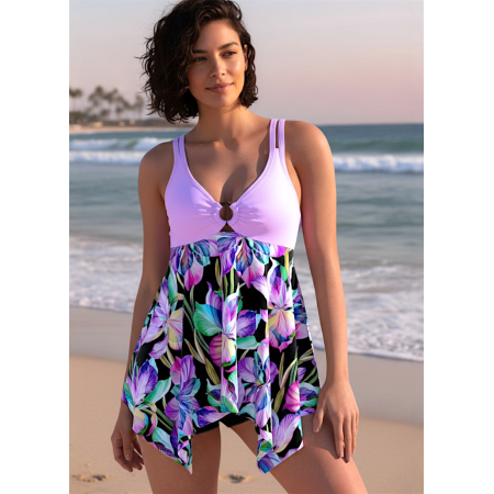 Женский купальник-платье FS Tankini Plus Size 2XL Floral Print Лиловый (9321) Женский купальник-платье FS Tankini Plus Size 2XL Floral Print Лиловый (9321)