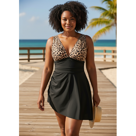 Слитный купальник FS Leopard Tummy Control Bathing Suits XL Черный (8219)