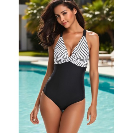 Суцільний купальник FS Swimwear Elegant Twist Stripe XL Чорний (9984)