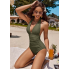  Жіночий суцільний купальник FS Halter Tummy Control L Оливковий (9234)
