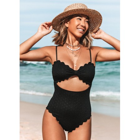 Суцільний купальник Cupshe Knotted Scalloped L Чорний (9939) Суцільний купальник Cupshe Knotted Scalloped L Чорний (9939)
