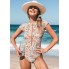  Жіночий суцільний купальник Cupshe Elodie Ditsy Zipper Short Sleeve М Помаранчевий (9658)