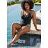 Суцільний купальник FS JASAMBAC Leopard Print V-Neck 4XL Чорно-білий (9657)