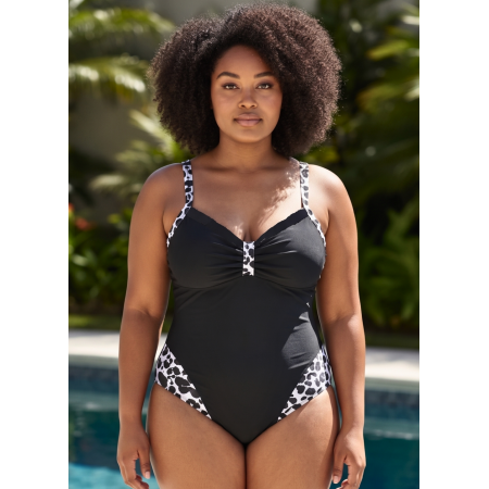 Слитный купальник FS JASAMBAC Leopard Print V-Neck 3XL Черно-белый (9504)
