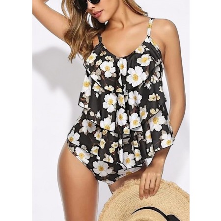  Жіночий купальник FS Tankini Swimwear Sets Plus Size 3XL Чорний (9724)