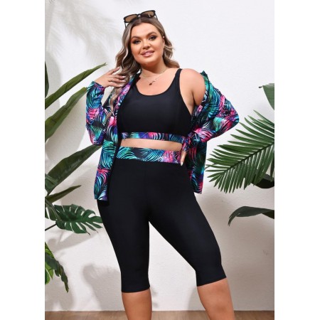 Спортивный купальник FS Hanna Nikole 3 Piece Swimsuits for Women Plus Size 4XL Комплект для плавания UPF 50+ Черный (9737)