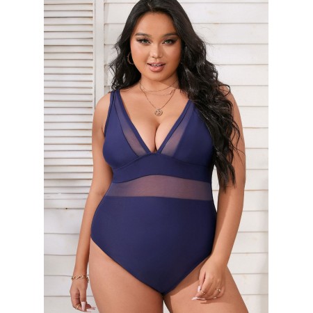 Суцільний купальник Cupshe Dreaming Plunge Mesh Plus Size 1XL Синій (9779) Суцільний купальник Cupshe Dreaming Plunge Mesh Plus Size 1XL Синій (9779)