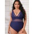Суцільний купальник Cupshe Dreaming Plunge Mesh Plus Size 1XL Синій (9779)