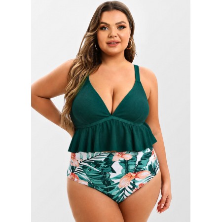 Роздільний купальник Cupshe V-Neck Ruffled Tankini & Floral Print XL Plus Size Зелений (9806) Роздільний купальник Cupshe V-Neck Ruffled Tankini & Floral Print XL Plus Size Зелений (9806)