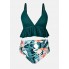 Роздільний купальник Cupshe V-Neck Ruffled Tankini & Floral Print XL Plus Size Зелений (9806)