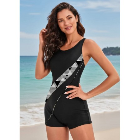 Спортивный слитный купальник-комбинизон FS Boyleg Swimsuits Athletic XL Черно-белый (9837)