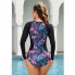  Жіночий спортивний купальник FS Long Sleeve Swimsuitst L з довгим рукавом Сіро-синій (9845)