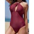 Суцільний купальник Cupshe Keyhole High Neck М Бордовий (9936)