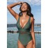 Cуцільний купальник Cupshe One Piece Swimsuit V Neck M Оливковий (9944)