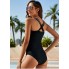 Жіночий купальник танкіні роздільний FS Tankini Women Set Triangle Thong XL з ефектом утяжки Чорний (9968)