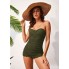 Суцільний купальник FS Vintage One Piece Strapless Swimdress 4XL (UA 54) Оливковий (9975)