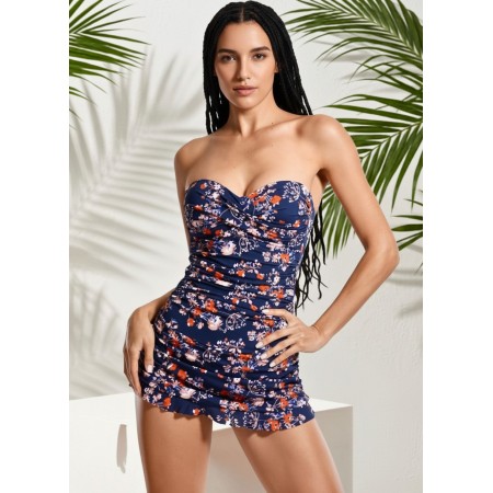 Слитный купальник FS Vintage One Piece Strapless Swimdress XL (UA 48) Синий (10063)