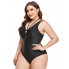 Суцільний купальник FS Plus Size 4XL з декоративним кільцем Чорний (10084)