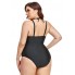 Суцільний купальник FS Plus Size 4XL з декоративним кільцем Чорний (10084)