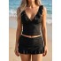  Закритий роздільний купальник FS SHEKINI Swimsuits V Neck Flounce Ruched Mini Skirt  L Чорний (10096)