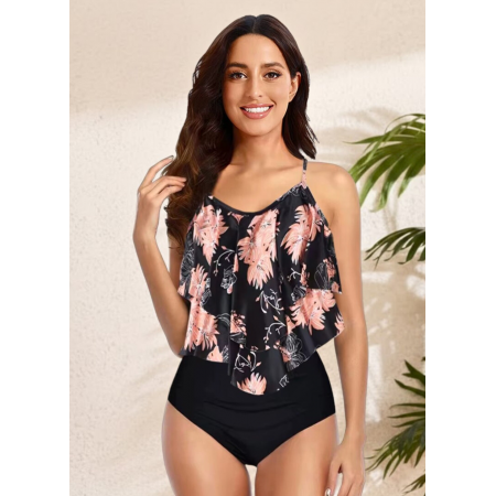 Женский раздельный купальник FS Bikini Set Ruffle High Waist топом-воланом XL Комбинированый (9110)