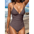  Жіночий суцільний купальник Cupshe V Neck Tummy Control S Коричневий (9352)