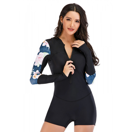  Жіночий спортивний купальник-комбінезон FS Zip Front OCEANSIDE XXL Long Sleeve Чорний (9372)