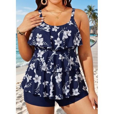 Женский купальник FS Tankini Yonique Women's Plus Size XXL Floral Print Синий (9374) Женский купальник FS Tankini Yonique Women's Plus Size XXL Floral Print Синий (9374)
