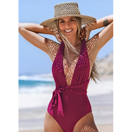 Жіночий суцільний купальник Cupshe Deep V-neck Swimsuit М Бордовий (9465) Жіночий суцільний купальник Cupshe Deep V-neck Swimsuit М Бордовий (9465)