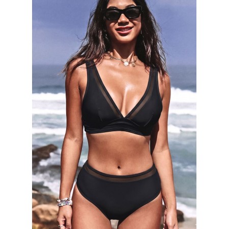 Жіночий купальник Cupshe Deep V Neck Mid Waisted Backless Bikini Set XXL Чорний (9694) Жіночий купальник Cupshe Deep V Neck Mid Waisted Backless Bikini Set XXL Чорний (9694)