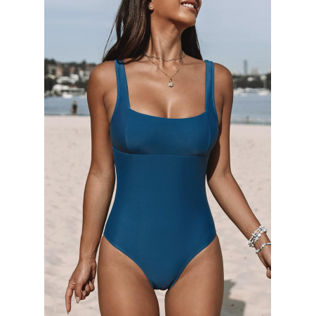 Жіночий суцільний купальник Cupshe Square Neck Wide Strap Swimsuit L Синій (9054) Жіночий суцільний купальник Cupshe Square Neck Wide Strap Swimsuit L Синій (9054)