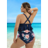 Роздільний купальник Cupshe V-Neck Ruffled Tankini & Floral Print 3XL Plus Size Синій (8334)