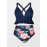 Роздільний купальник Cupshe V-Neck Ruffled Tankini & Floral Print 3XL Plus Size Синій (8334)