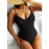  Жіночий суцільний купальник Cupshe V Neck Tummy Control М Чорний (8428)