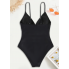  Жіночий суцільний купальник Cupshe V Neck Tummy Control М Чорний (8428)