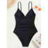  Жіночий суцільний купальник Cupshe V Neck Tummy Control М Чорний (8428)
