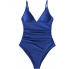  Жіночий суцільний купальник Cupshe V Neck Tummy Control L Синій (8429)