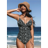  Жіночий суцільний купальник Cupshe V Neck Tummy Control L Чорно-білий (8438)
